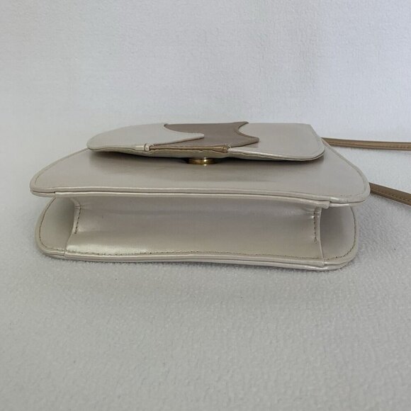 Retro Shoulder Bag Purse Clutch Small Colorblock White Gold Wave Patent Leather - Picture 11 of 16